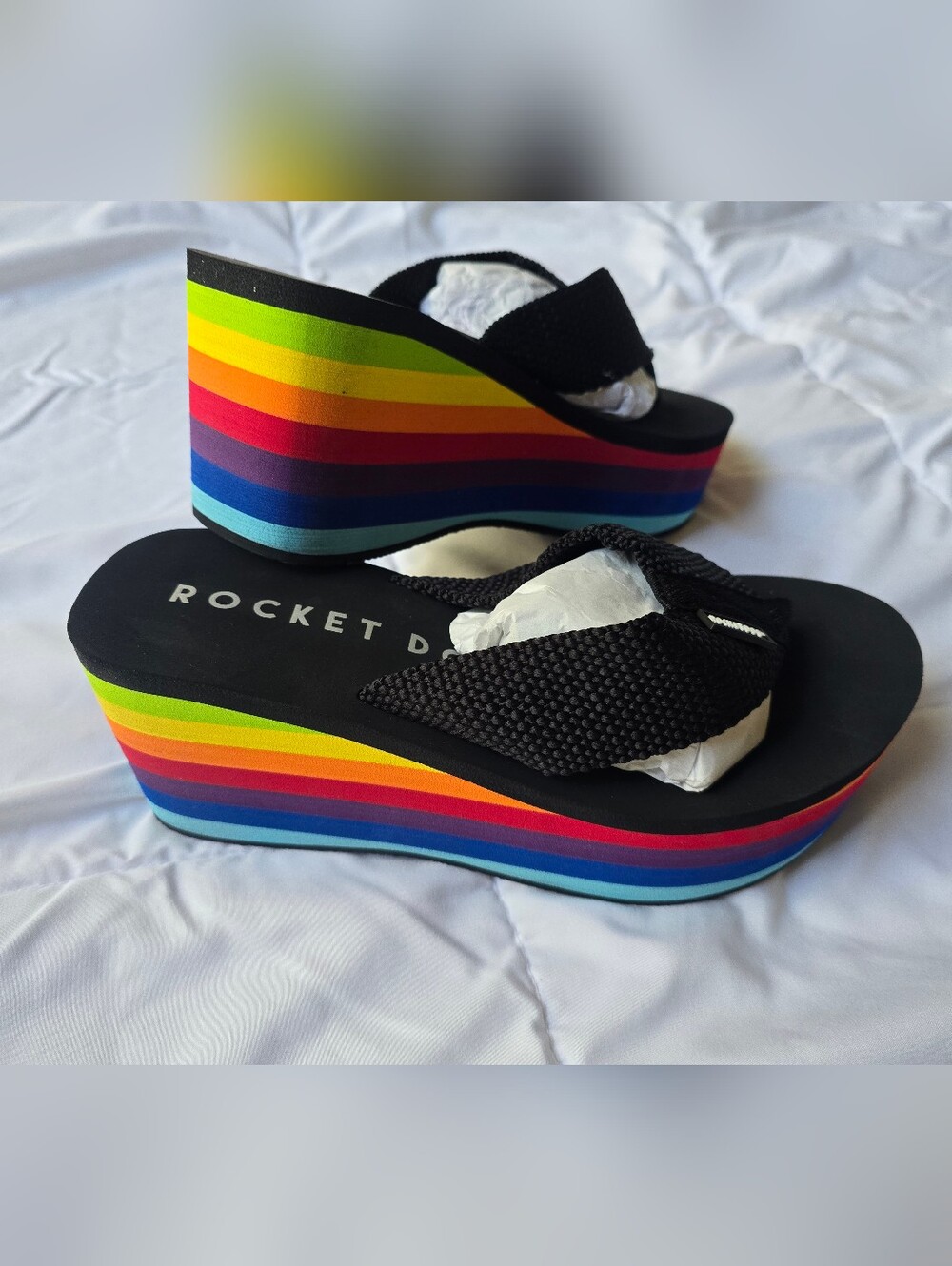 Rocket Dog Black Rainbow Wedge Flip Flops